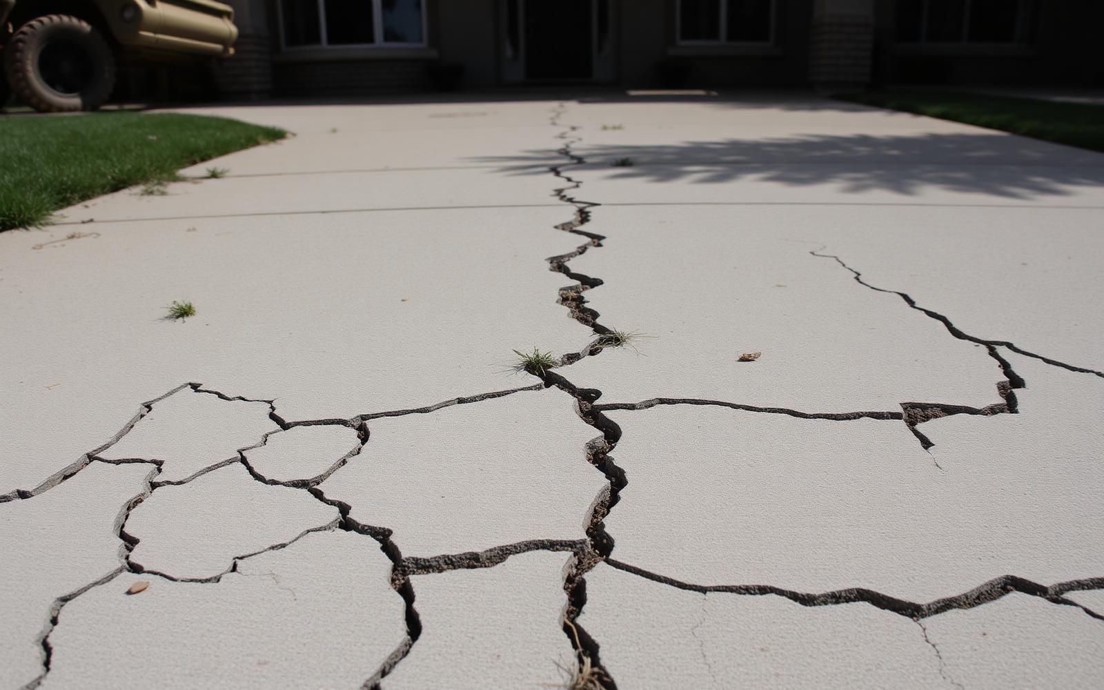 Cracked concrete driveway before replacement