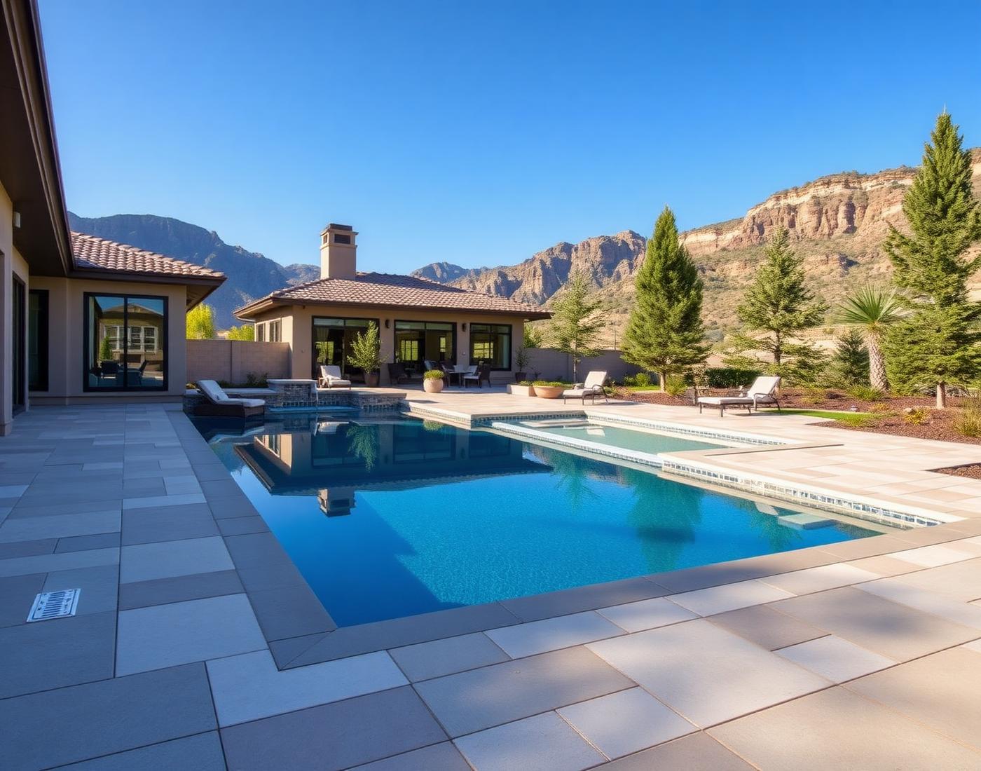Porcelain paver pool deck at a mountain home